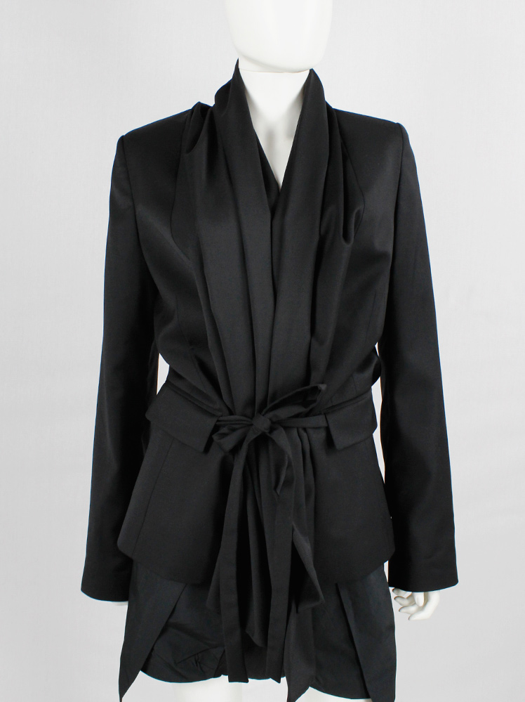 vintage A F Vandevorst black jacket with oversized shawl collar tied in the front fall 2009 (9)