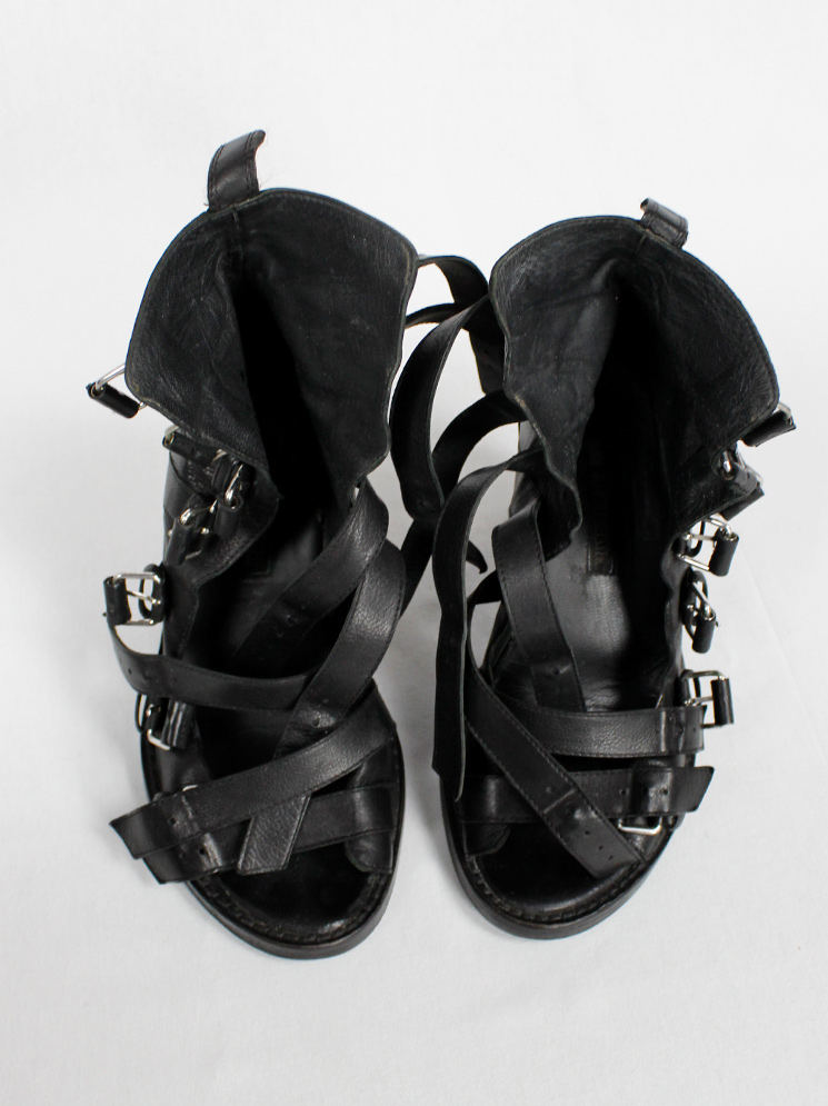 vintage Ann Demeulemeester black gladiator wedge sandals with buckle belts runway spring 2010 (11)