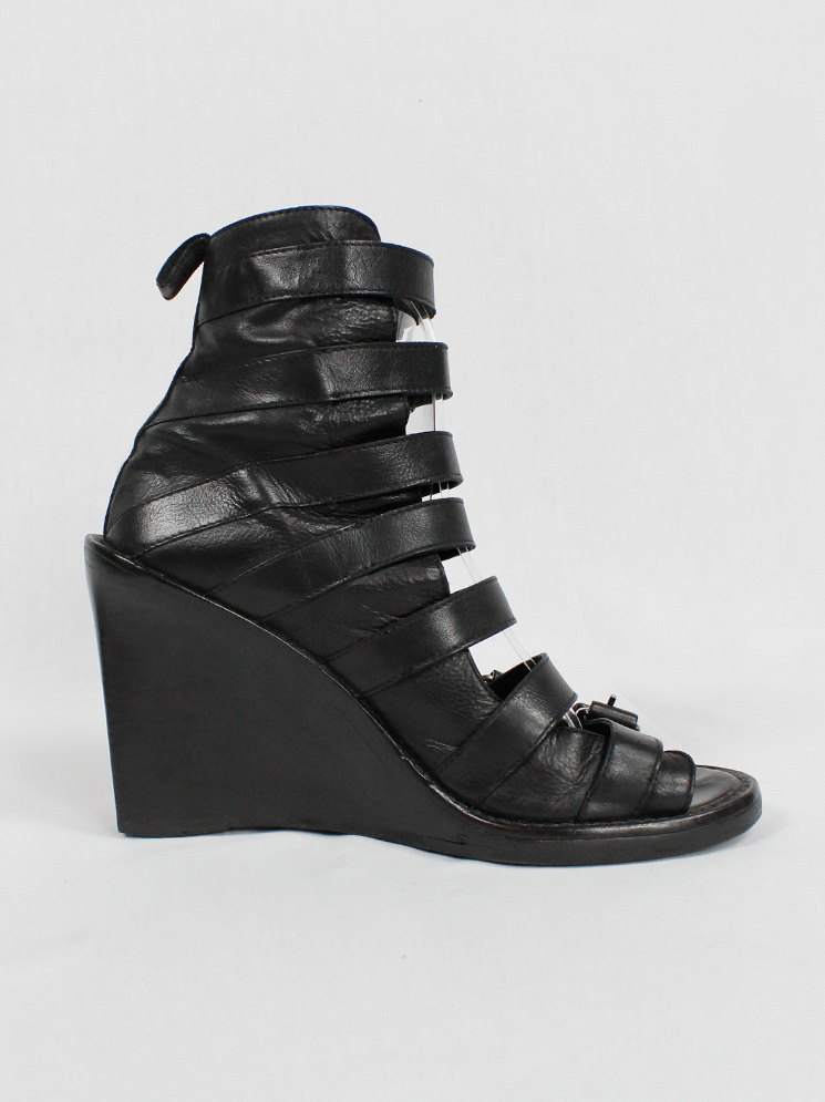 vintage Ann Demeulemeester black gladiator wedge sandals with buckle belts runway spring 2010 (17)