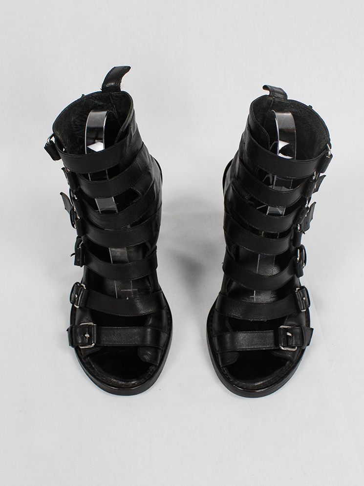 vintage Ann Demeulemeester black gladiator wedge sandals with buckle belts runway spring 2010 (2)