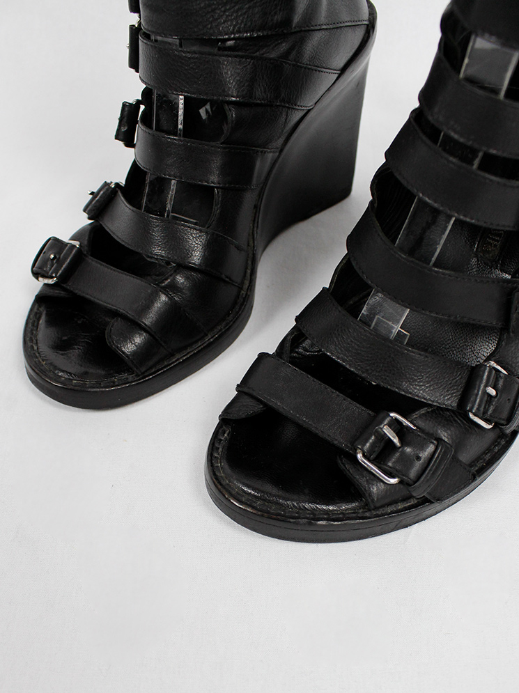 vintage Ann Demeulemeester black gladiator wedge sandals with buckle belts runway spring 2010 (4)
