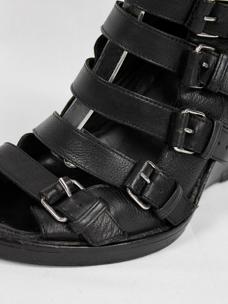 vintage Ann Demeulemeester black gladiator wedge sandals with buckle belts runway spring 2010 (5)