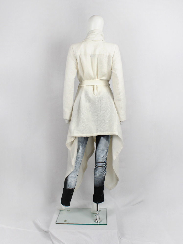 vintage Ann Demeulemeester cream draped maxi coat with oversized cowl neck fall 2012 (1)