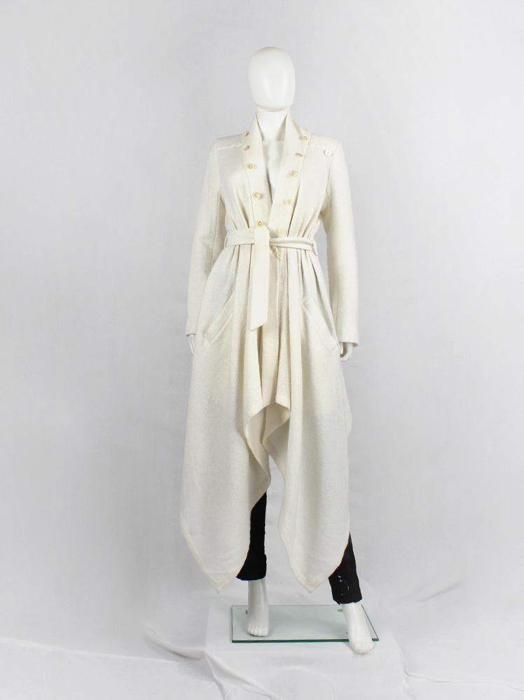 vintage Ann Demeulemeester cream draped maxi coat with oversized cowl neck fall 2012 (10)