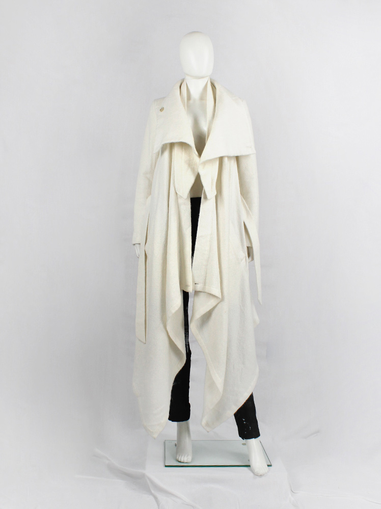 vintage Ann Demeulemeester cream draped maxi coat with oversized cowl neck fall 2012 (11)