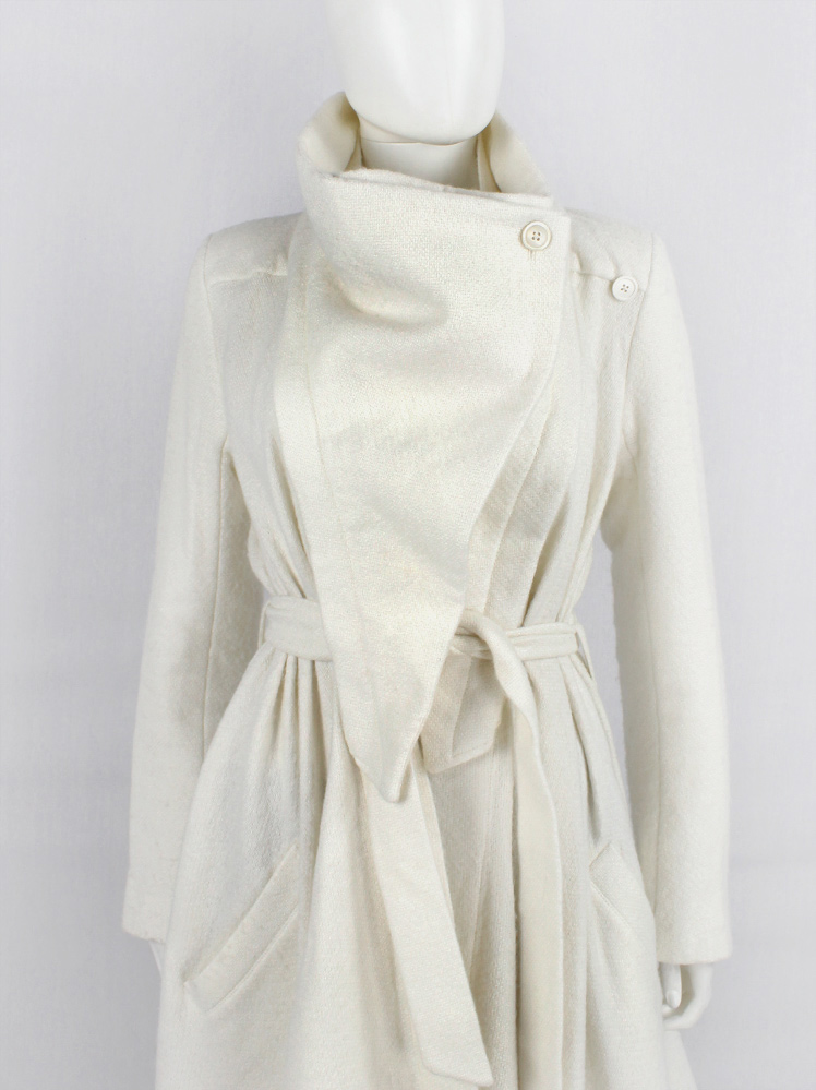 vintage Ann Demeulemeester cream draped maxi coat with oversized cowl neck fall 2012 (13)
