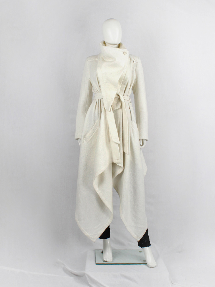 vintage Ann Demeulemeester cream draped maxi coat with oversized cowl neck fall 2012 (18)