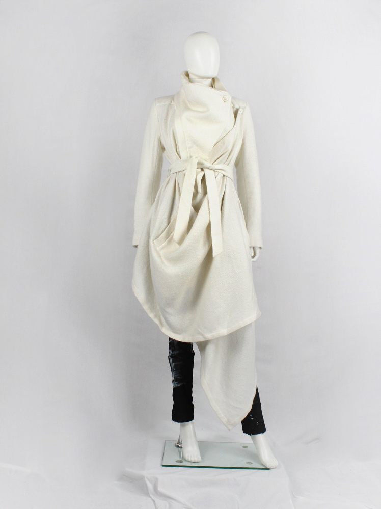 vintage Ann Demeulemeester cream draped maxi coat with oversized cowl neck fall 2012 (2)