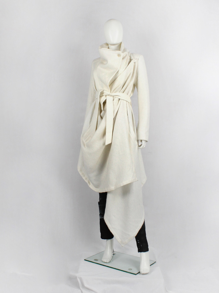 vintage Ann Demeulemeester cream draped maxi coat with oversized cowl neck fall 2012 (4)