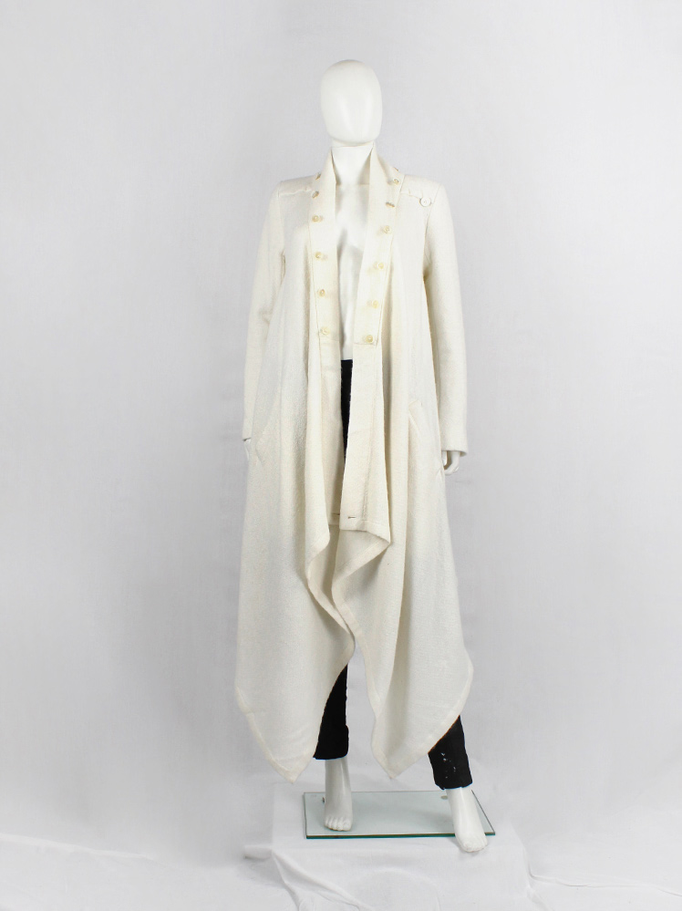 vintage Ann Demeulemeester cream draped maxi coat with oversized cowl neck fall 2012 (8)