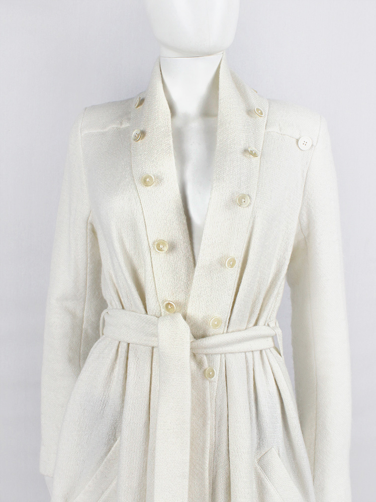 vintage Ann Demeulemeester cream draped maxi coat with oversized cowl neck fall 2012 (9)