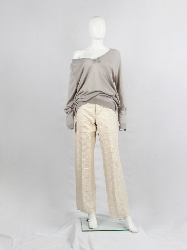 vintage Issey Miyake off-white straight trousers with pressed waffle texture (1)