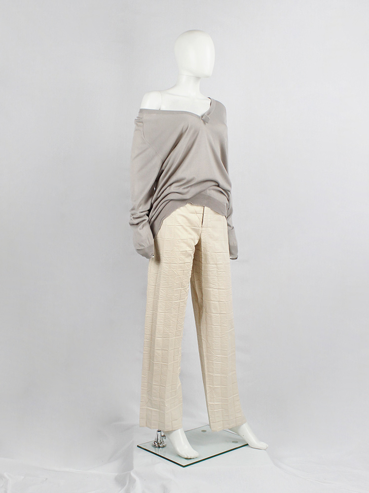 vintage Issey Miyake off-white straight trousers with pressed waffle texture (2)