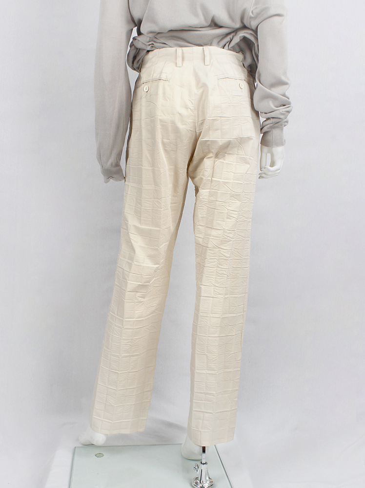 vintage Issey Miyake off-white straight trousers with pressed waffle texture (5)
