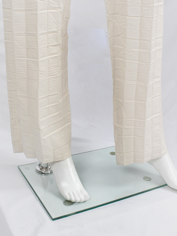 vintage Issey Miyake off-white straight trousers with pressed waffle texture (8)