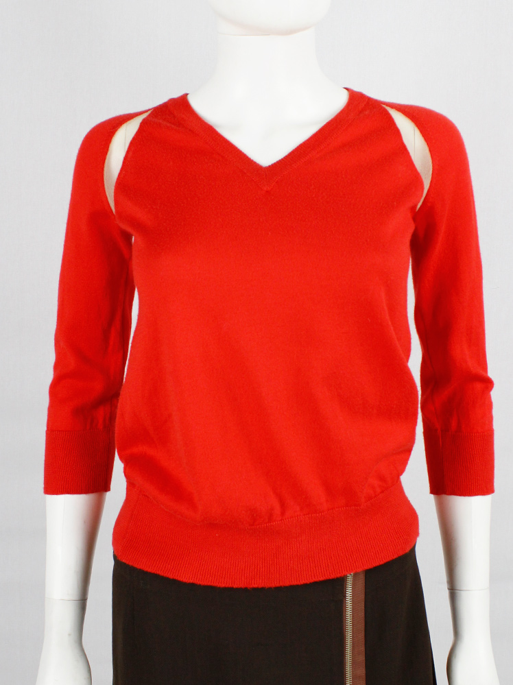 vintage Maison Martin Margiela red jumper with sheer inserts at the shoulders spring 2007 (1)