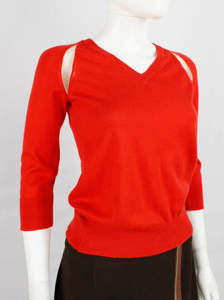 vintage Maison Martin Margiela red jumper with sheer inserts at the shoulders spring 2007 (2)