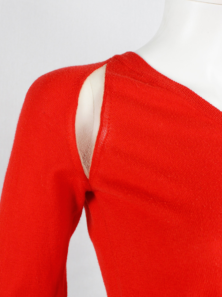 vintage Maison Martin Margiela red jumper with sheer inserts at the shoulders spring 2007 (3)