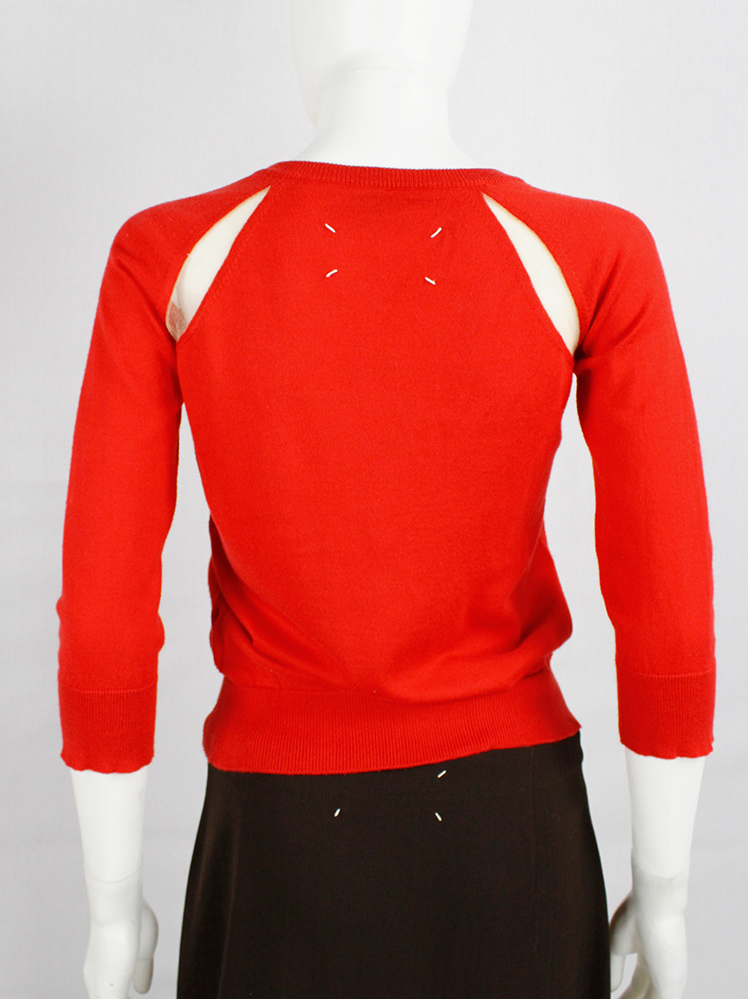 vintage Maison Martin Margiela red jumper with sheer inserts at the shoulders spring 2007 (7)