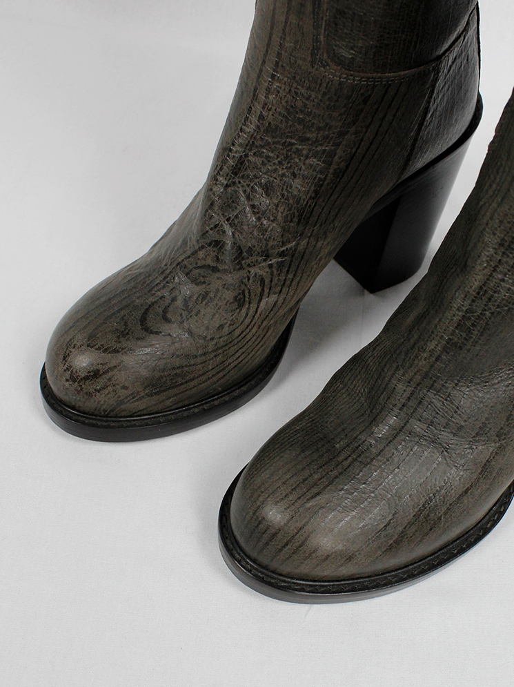 vintage af Vandevorst brown tall riding boots in textured wood print with studded knee panel fall 2014 (26)