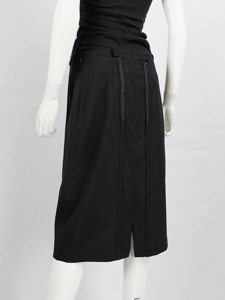 Maison Martin Margiela black oversized skirt tailored outwards with split zipper fall 2005 (9)