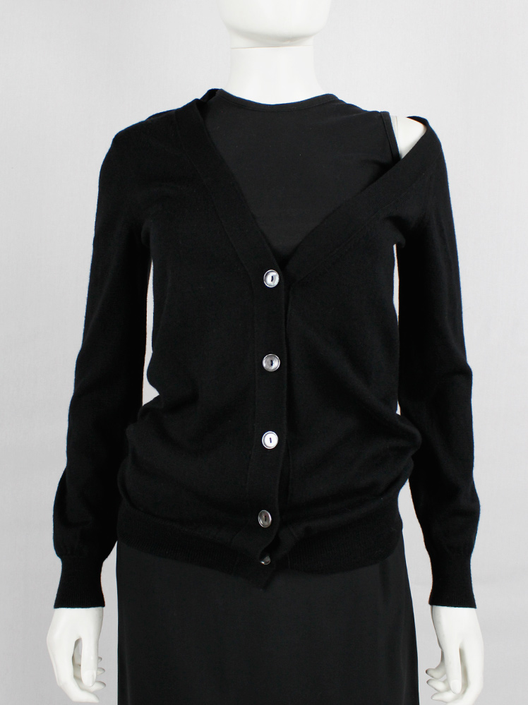 Maison Martin Margiela black stretched out cardigan hanging off the shoulder fall 2007 (2)