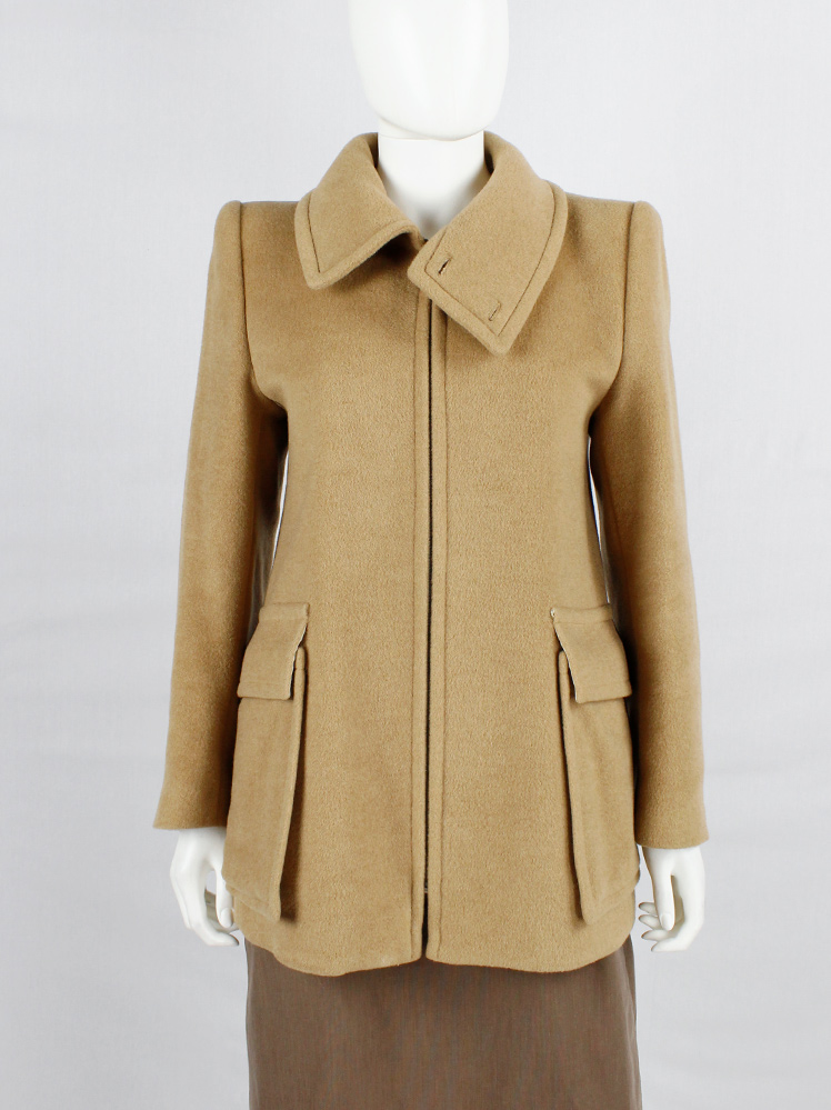 Maison Martin Margiela camel coat with asymmetric collar and large attached pockets fall 1996 (10)