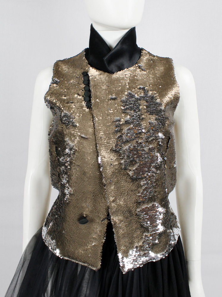 shop vintage af Vandevorst gold sequinned waistcoat with black wedding garment details spring 2017 (15)