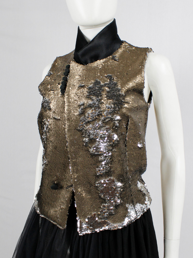 shop vintage af Vandevorst gold sequinned waistcoat with black wedding garment details spring 2017 (17)