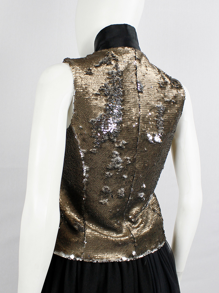 shop vintage af Vandevorst gold sequinned waistcoat with black wedding garment details spring 2017 (19)