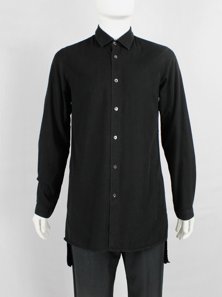 vintage Ann Demeulemeester black mens button-up shirt with longer back (1)