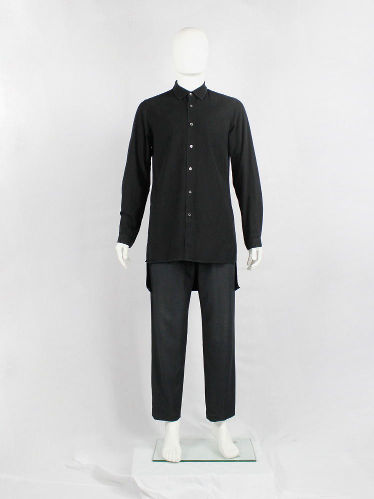 vintage Ann Demeulemeester black mens button-up shirt with longer back (3)