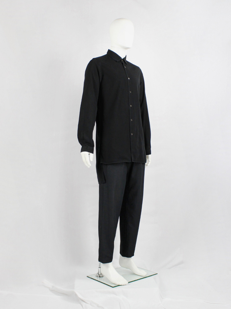 vintage Ann Demeulemeester black mens button-up shirt with longer back (4)