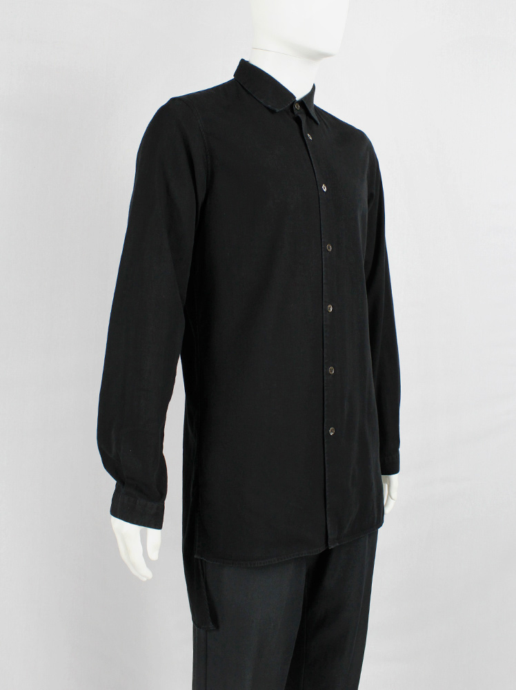 vintage Ann Demeulemeester black mens button-up shirt with longer back (5)