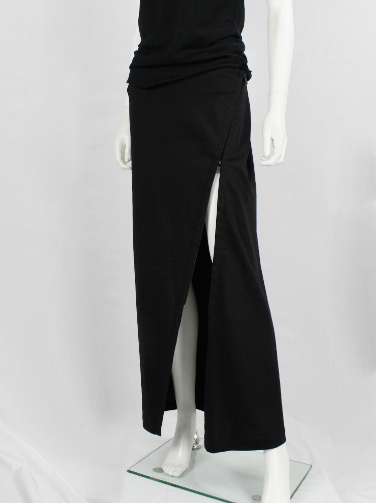 vintage Ann Demeulemeester black twisted maxi skirt with adjustable zipper slit fall 2012 (10)