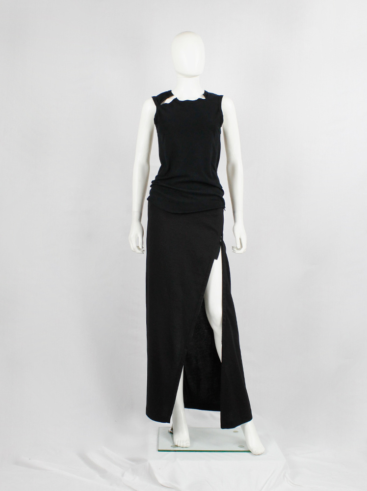 vintage Ann Demeulemeester black twisted maxi skirt with adjustable zipper slit fall 2012 (3)