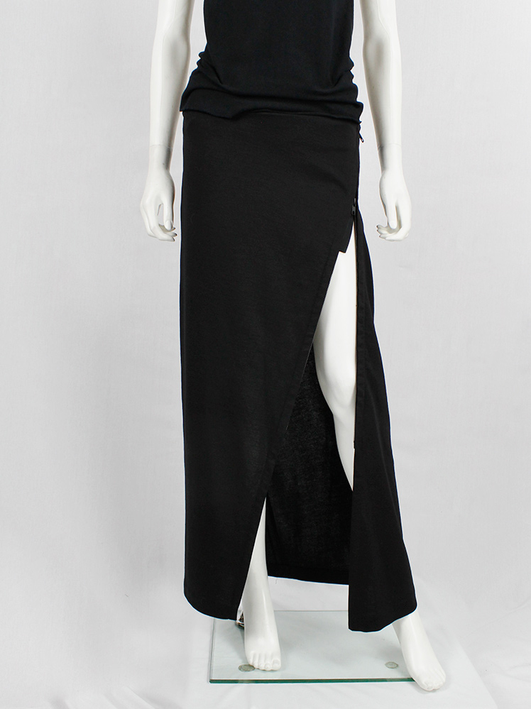 vintage Ann Demeulemeester black twisted maxi skirt with adjustable zipper slit fall 2012 (4)