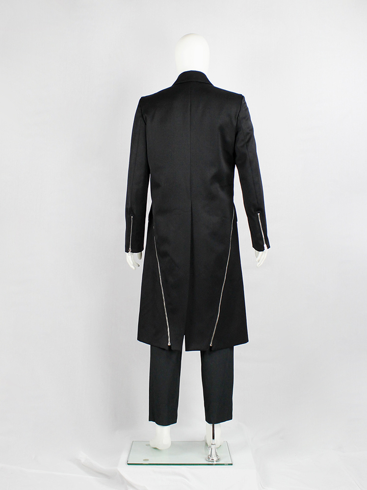 vintage Xavier Delcour black long coat with two silver zippers going from front to back 1990s 90s (20)