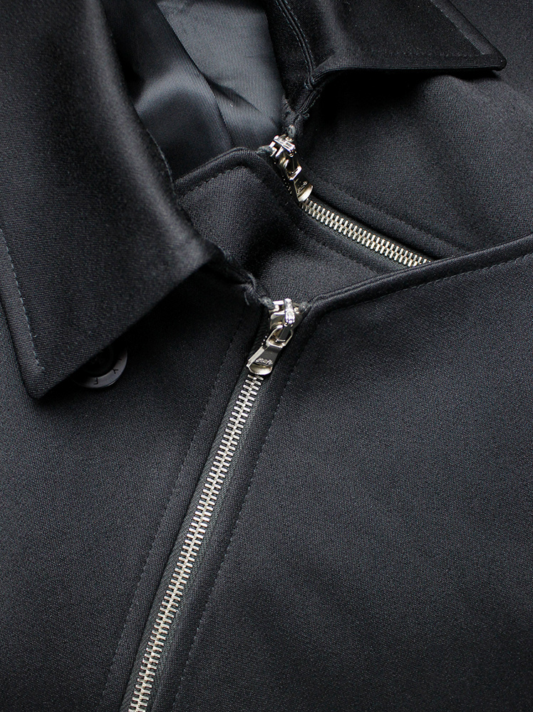 vintage Xavier Delcour black long coat with two silver zippers going from front to back 1990s 90s (23)