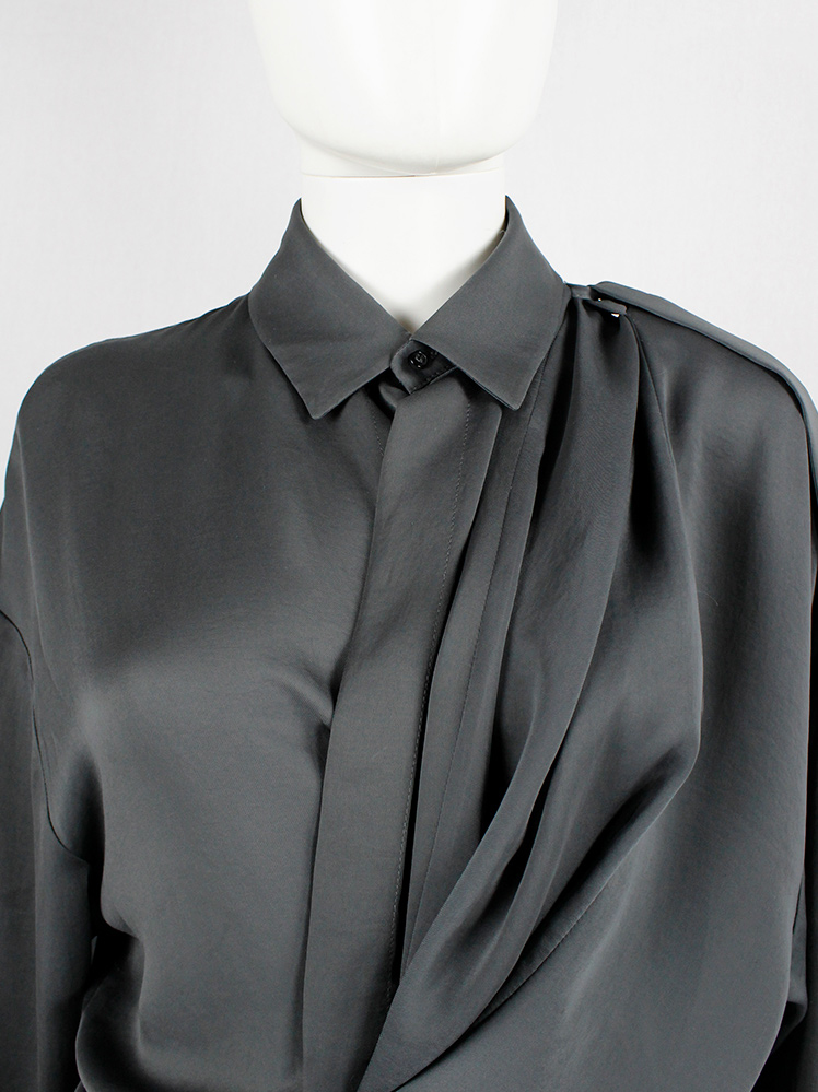 vintage af Vandevorst blue asymmetric draped shirt with overlap front spring 2010 (8)
