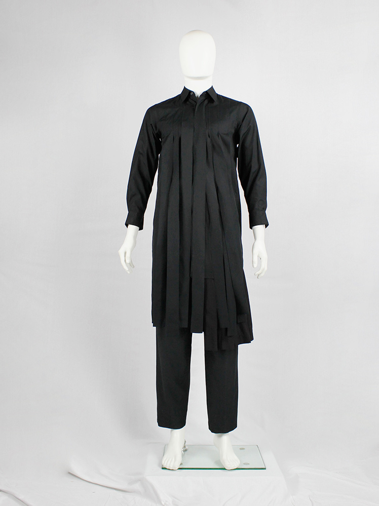 Comme des Garcons Comme black long shirt with torn strips hanging from the front AD 2020 (1)