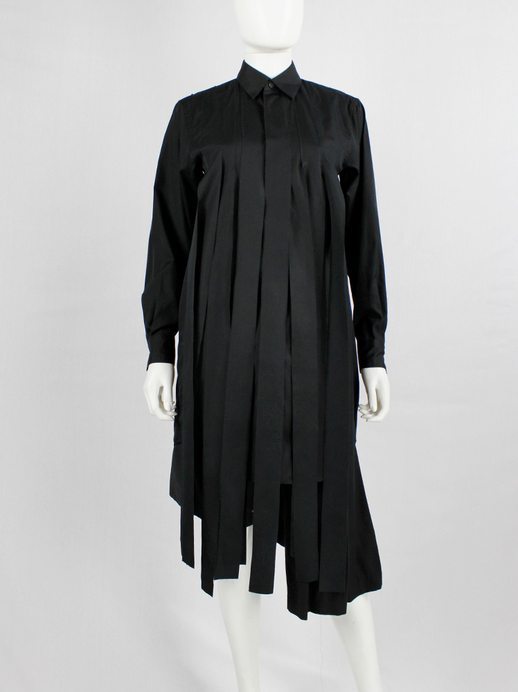 Comme des Garcons Comme black long shirt with torn strips hanging from the front AD 2020 (3)