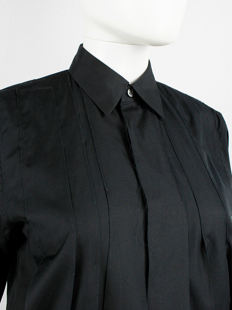 Comme des Garcons Comme black long shirt with torn strips hanging from the front AD 2020 (5)