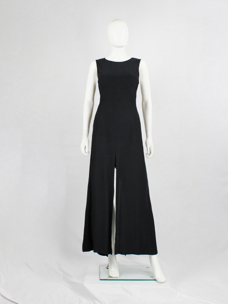 shop vintage Ann Demeulemeester black maxi dress with high front and back split spring 1995 90s (2)