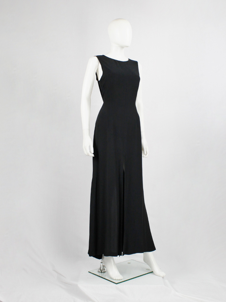 shop vintage Ann Demeulemeester black maxi dress with high front and back split spring 1995 90s (4)