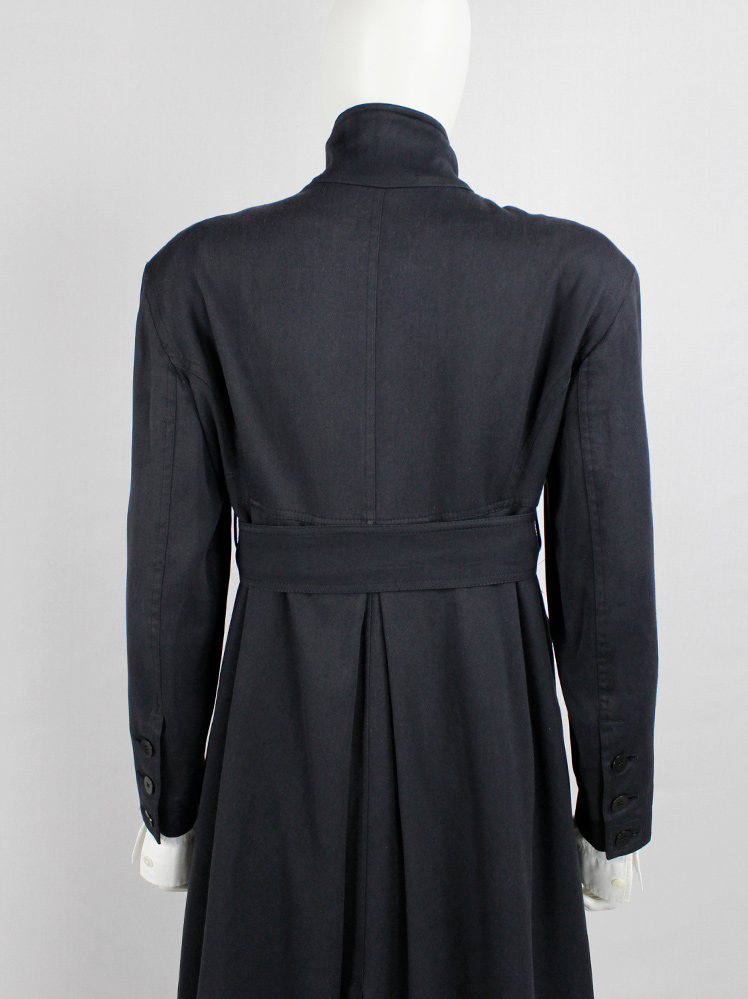 vintage 80s Ann Demeulemeester dark grey maxi coat with asymmetric button closure 1985 1986 1987 1988 (15)