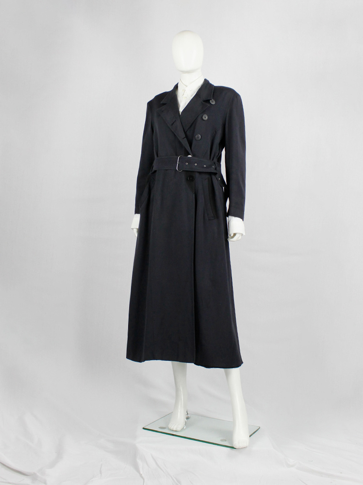 vintage 80s Ann Demeulemeester dark grey maxi coat with asymmetric button closure 1985 1986 1987 1988 (24)