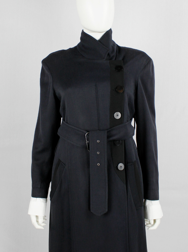 vintage 80s Ann Demeulemeester dark grey maxi coat with asymmetric button closure 1985 1986 1987 1988 (4)