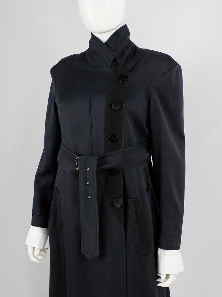 vintage 80s Ann Demeulemeester dark grey maxi coat with asymmetric button closure 1985 1986 1987 1988 (5)