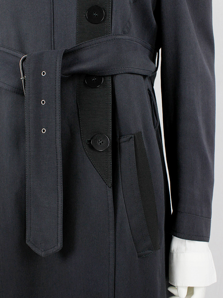 vintage 80s Ann Demeulemeester dark grey maxi coat with asymmetric button closure 1985 1986 1987 1988 (6)